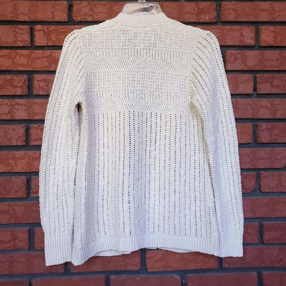 Vintage LL Bean Cardigan Sweater Womens XS Open Front Cream Oatmeal Chunky Knit - Picture 3 of 11